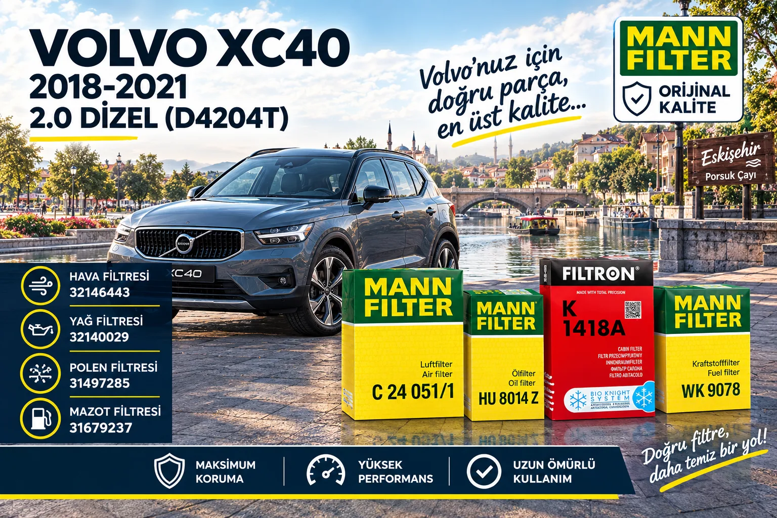 VOLVO Xc40 Filtre Bakım Seti  / 2.0 Dizel (D4204T)  -4LÜ-