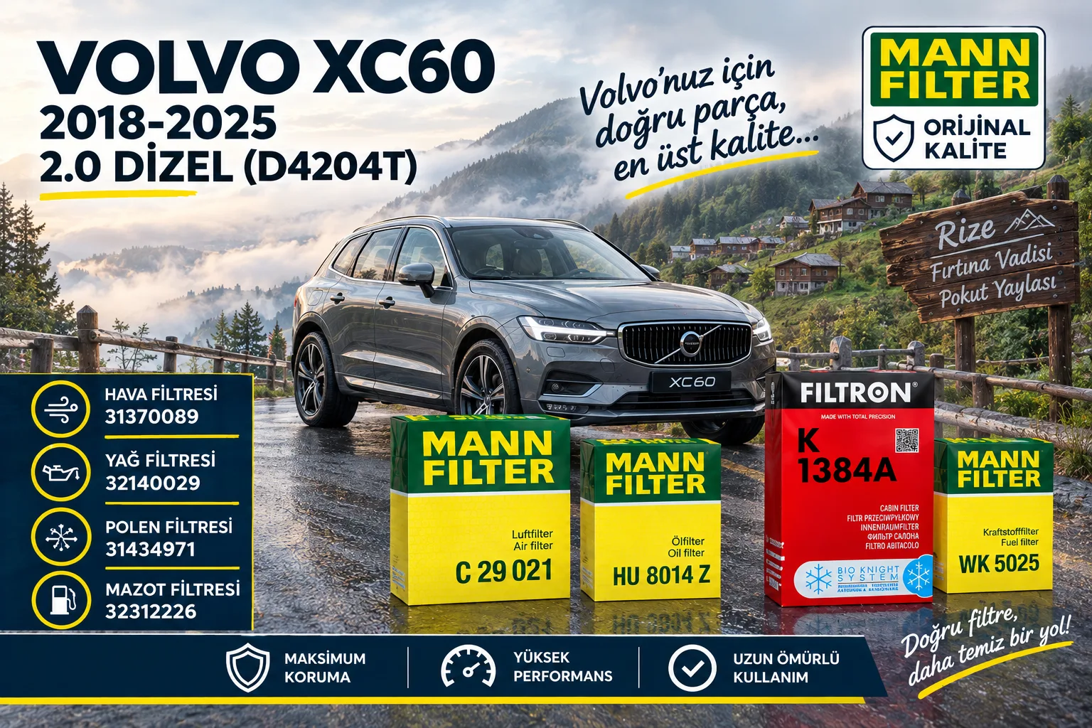 VOLVO Xc60  Filtre Bakım Seti  / 2.0 Dizel (D4204T)  -4LÜ-