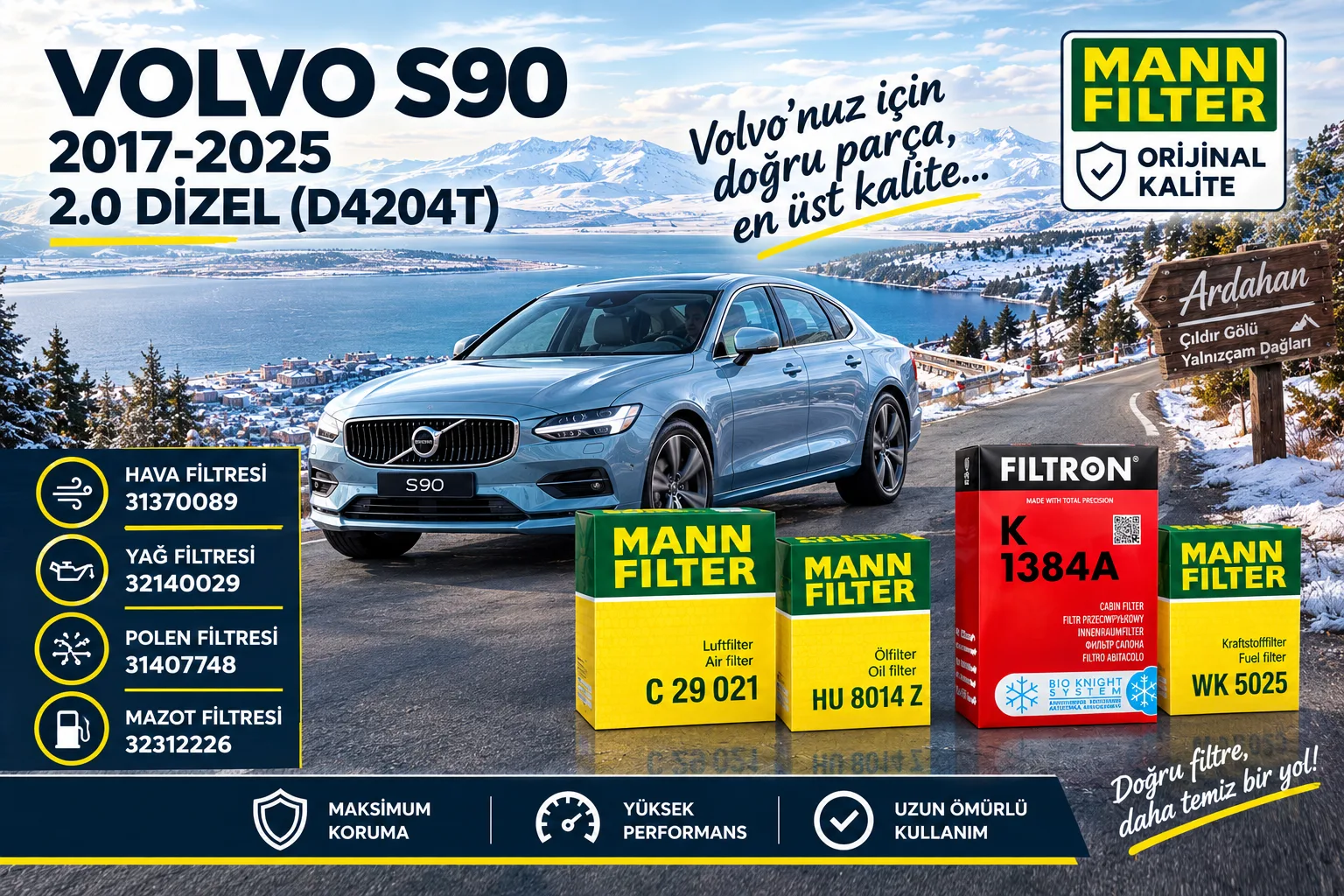 VOLVO S90 Filtre Bakım Seti  / 2.0 Dizel (D4204T)  -4LÜ-