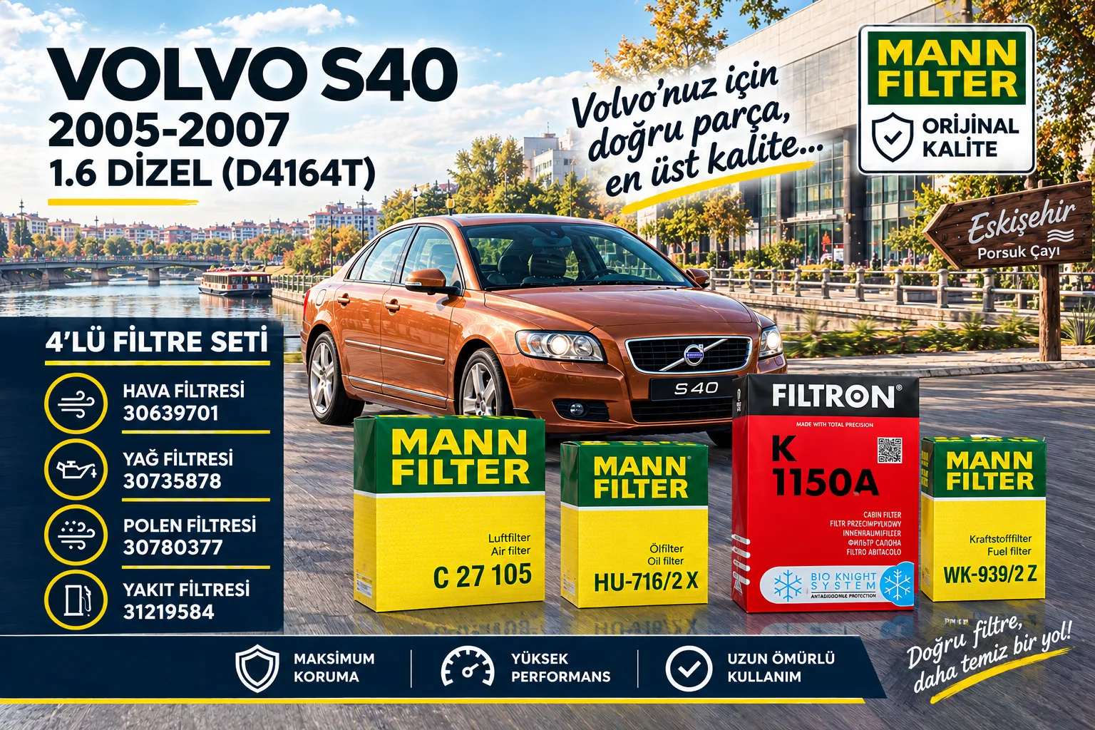 VOLVO S40 Filtre Bakım Seti  / 1.6 Dizel (D4162T)  -4LÜ-