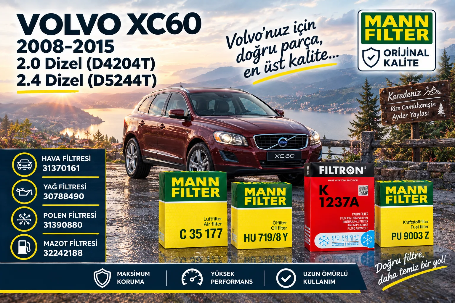 VOLVO Xc60  Filtre Bakım Seti  / 2.0 Dizel (D4204T)  -4LÜ-