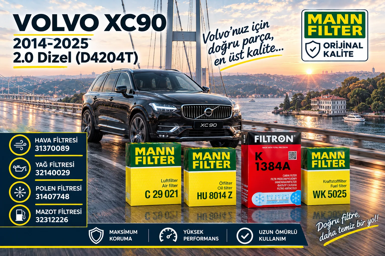 VOLVO Xc90 Filtre Bakım Seti  / 2.0 Dizel (D4204T)  -4LÜ-