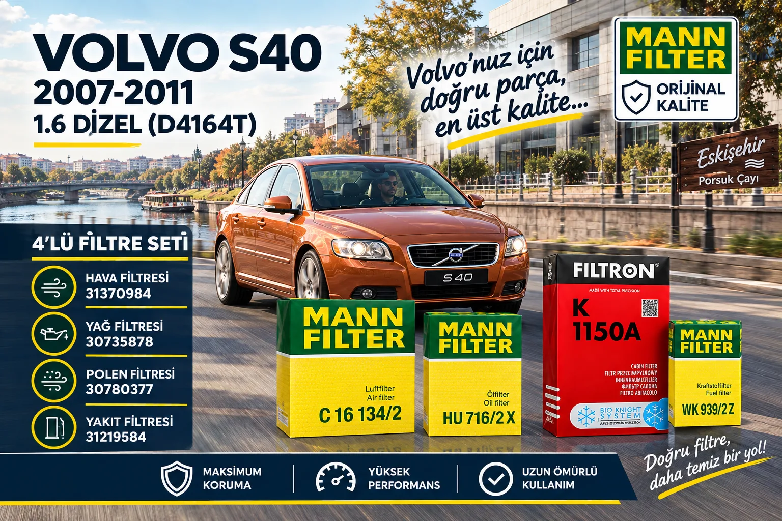 VOLVO S40 Filtre Bakım Seti  / 1.6 Dizel (D4162T)  -4LÜ-